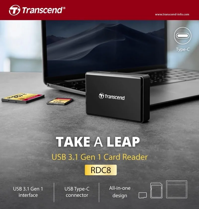 کارت خوان Transcend TS RDC8K2 MicroUSB به USB Type C، مشکی