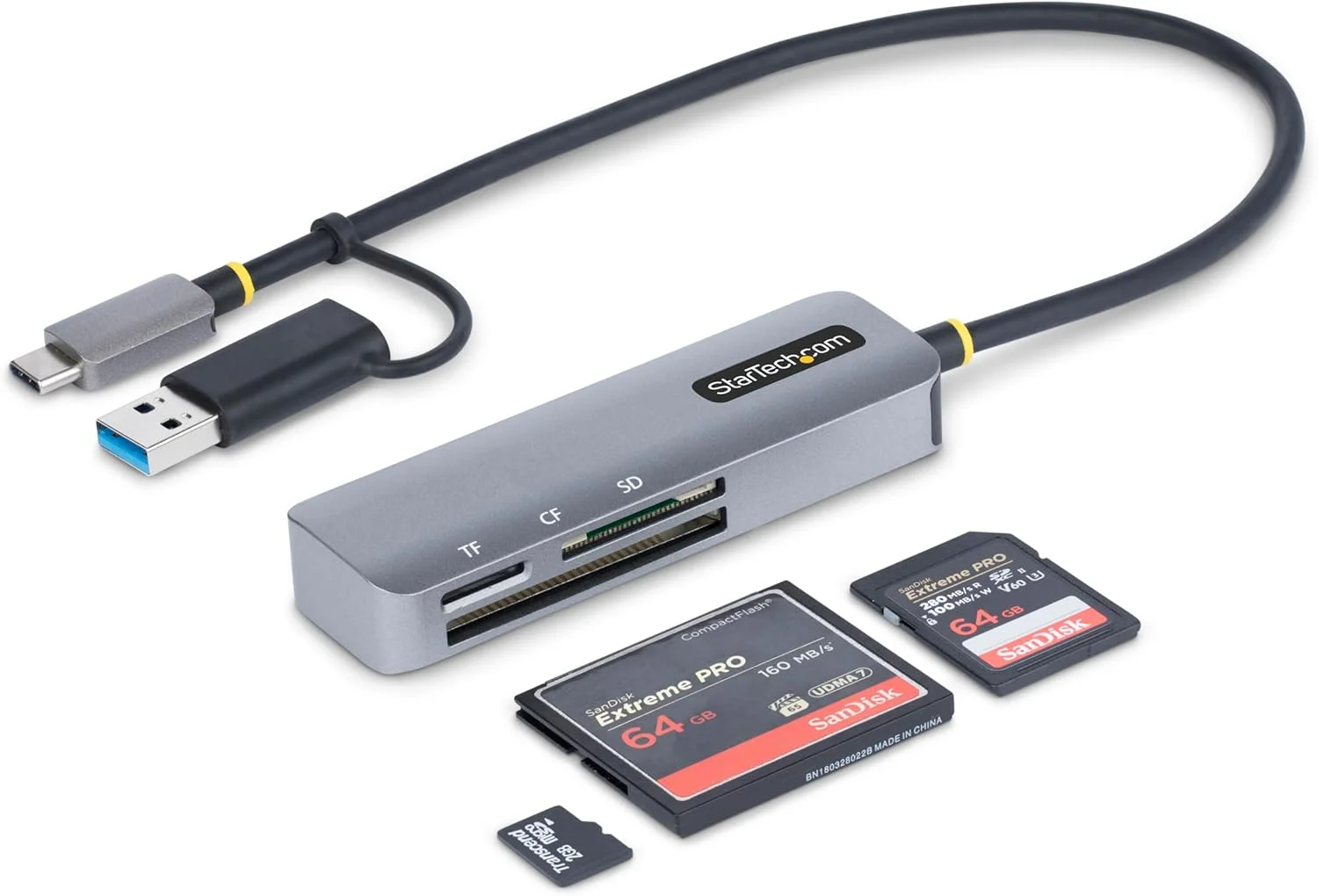 کارت خوان چند رسانه ای USB 3.0 StarTech.com، کارت خوان خارجی USB-C با آداپتور USB-A، سازگار با کارت های SD/microSD/CompactFlash کارت خوان چند رسانه ای USB 3.0 StarTech.com، کارت خوان خارجی USB-C با آداپتور USB-A، سازگار با کارت های SD/microSD/CompactFlash