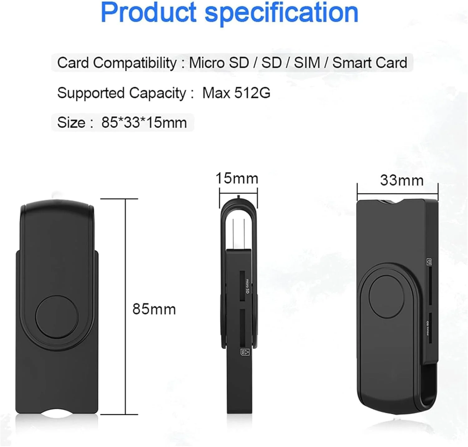 کارت خوان هوشمند CAC، آداپتور کارت 5 در 1 USB SIM/SD/TF/ID/IC سازگار با ویندوز، لینوکس/یونیکس، MacOS X