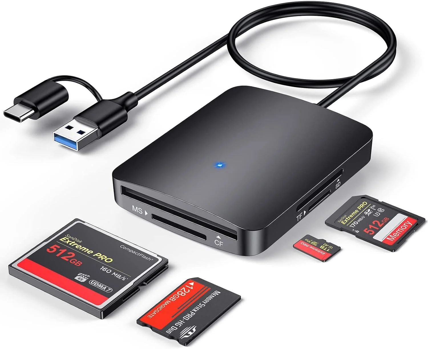 کارت خوان SYOSI SD، آداپتور کارت خوان USB C و USB 3.0 با اتصال دوگانه 4 در 1، آداپتور کارت حافظه همزمان 4 کارت برای SD/SDHC/SDXC/Micro SD و غیره، سازگار با سیستم عامل ویندوز کارت خوان SYOSI SD، آداپتور کارت خوان USB C و USB 3.0 با اتصال دوگانه 4 در 1، آداپتور کارت حافظه همزمان 4 کارت برای SD/SDHC/SDXC/Micro SD و غیره، سازگار با سیستم عامل ویندوز
