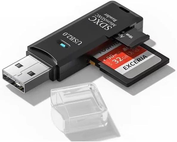 کارت خوان USB دو-در-یک، کارت خوان حافظه میکرو SD و TF برای کامپیوتر و لپ تاپ، مشکی یا سفید