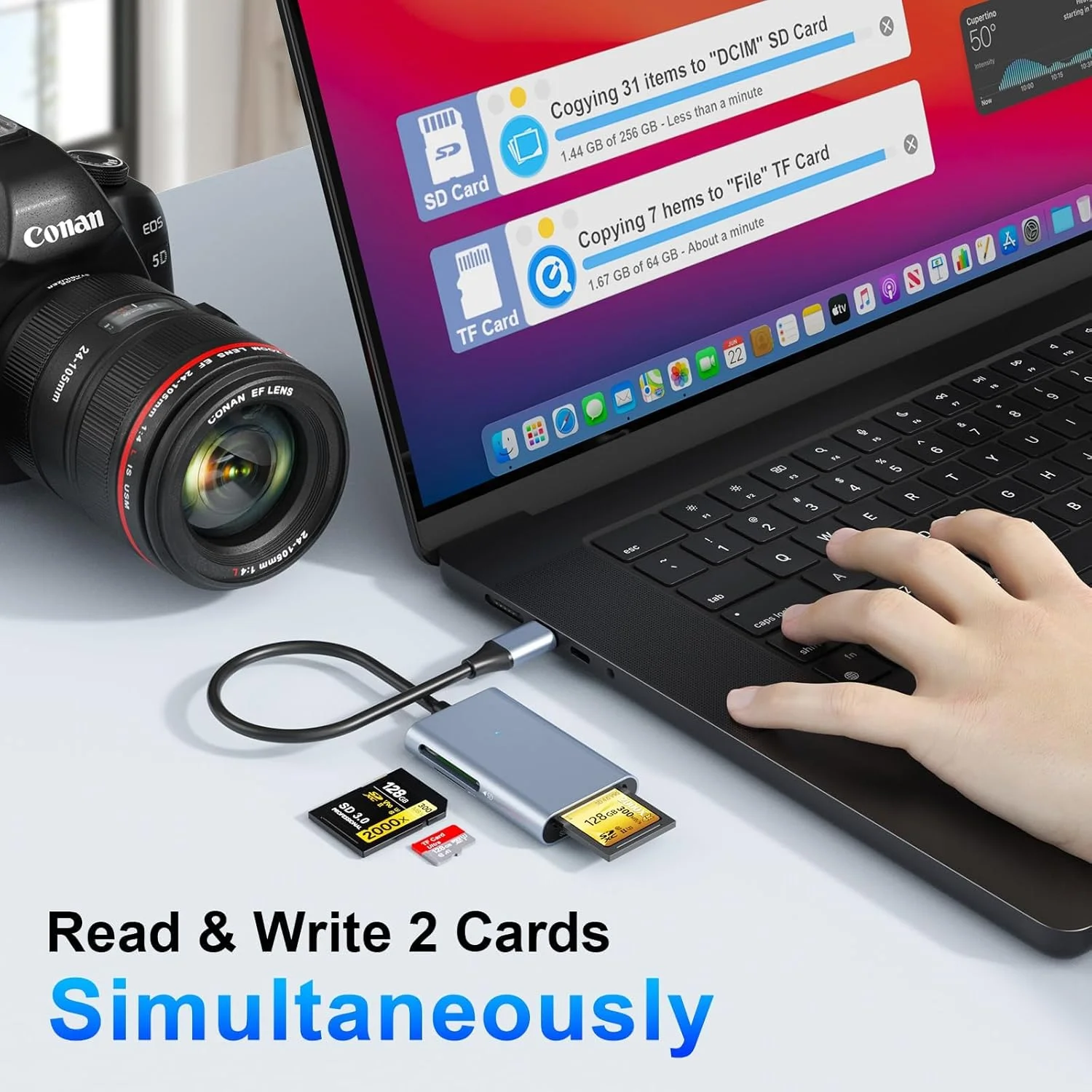 کارت خوان USB C SD 4.0، کارت خوان دوگانه SD، کارت خوان حافظه Micro SD UHS-II برای کارت های SD، Micro SD، SDXC، SDHC، MMC، RS-MMC برای دوربین ها، لپ تاپ ها، تبلت ها، تلفن های هوشمند