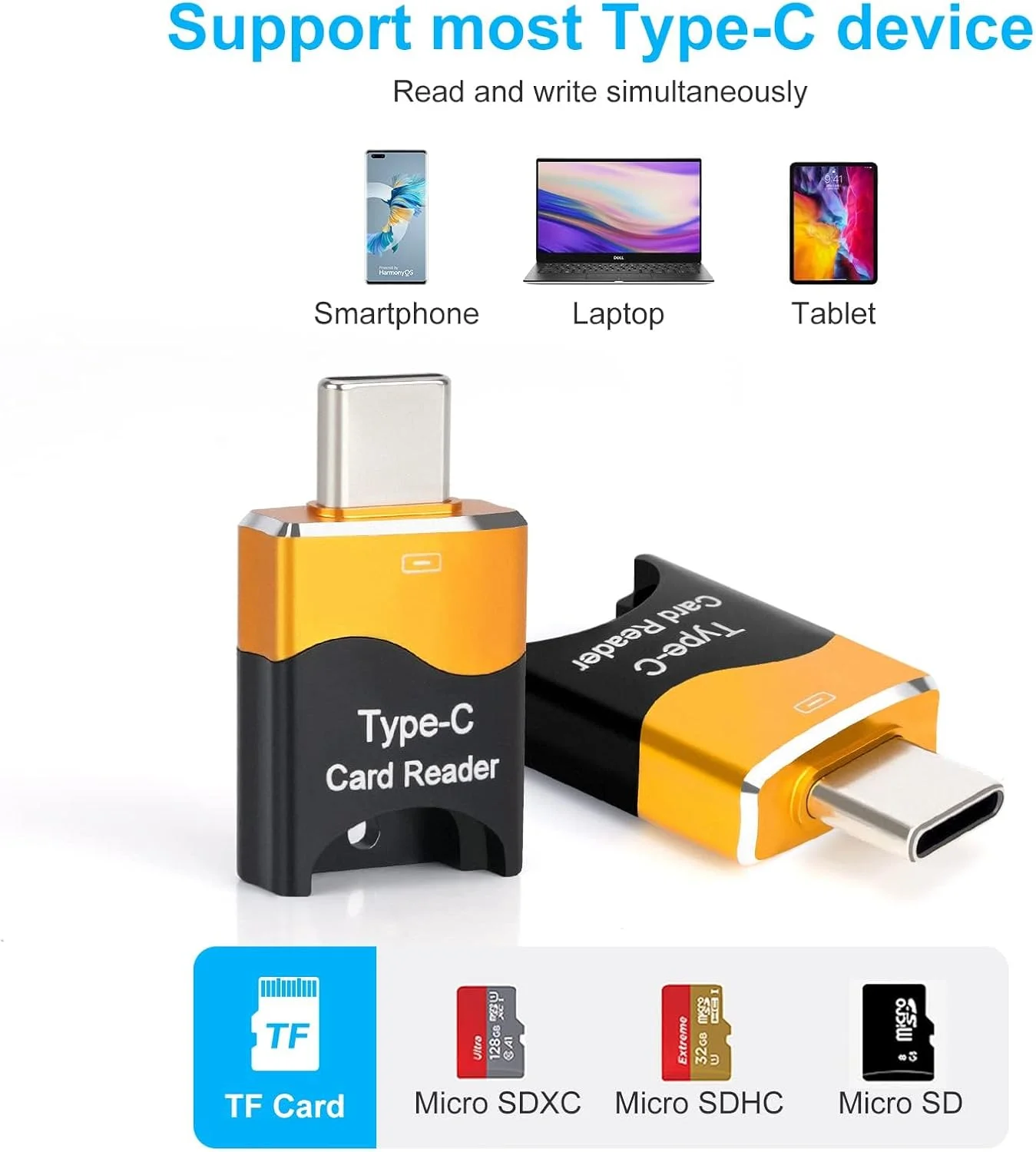 کارت خوان TERRIFI TF، کارت خوان میکرو SD دو عددی، حافظه خارجی پرسرعت، آداپتور کارت خوان حافظه Type C TF سازگار با لپ تاپ، مک بوک، گلکسی