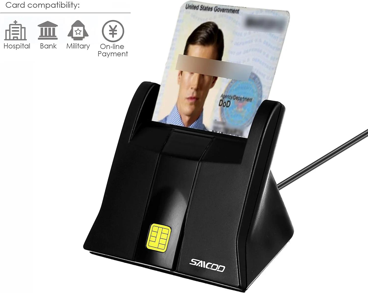 دستگاه کارتخوان هوشمند Saicoo DOD Military USB Common Access CAC، سازگار با Mac OS، Win - نسخه عمودی