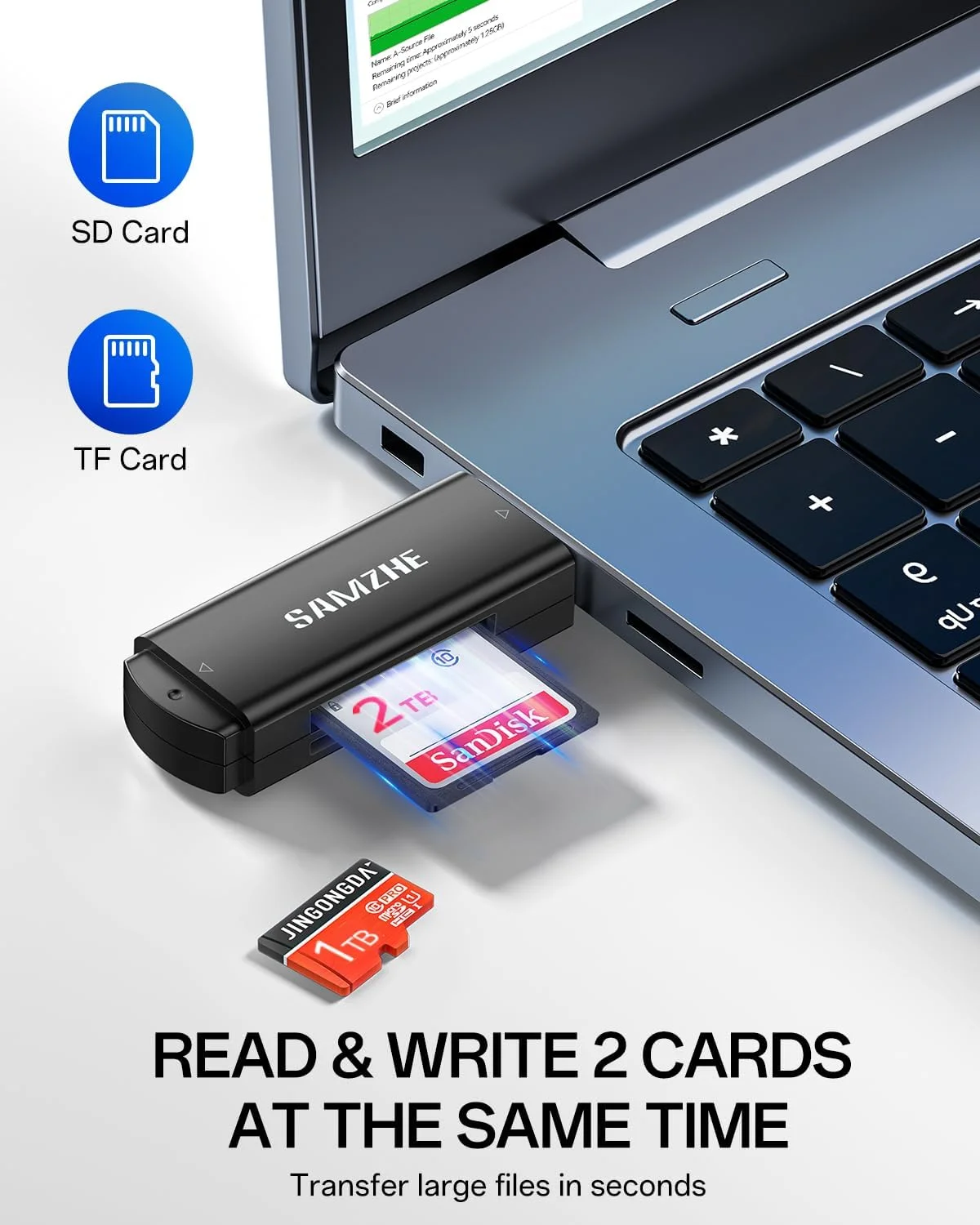 کارت خوان حافظه SAMZHE SD با USB 3.0، آداپتور کارت حافظه 5 گیگابیت بر ثانیه برای TF SD Micro SD SDXC SDHC MMC RS-MMC Micro SDXC Micro SDHC UHS-I سازگار با مک، ویندوز، لینوکس، کروم، کامپیوتر و لپ تاپ