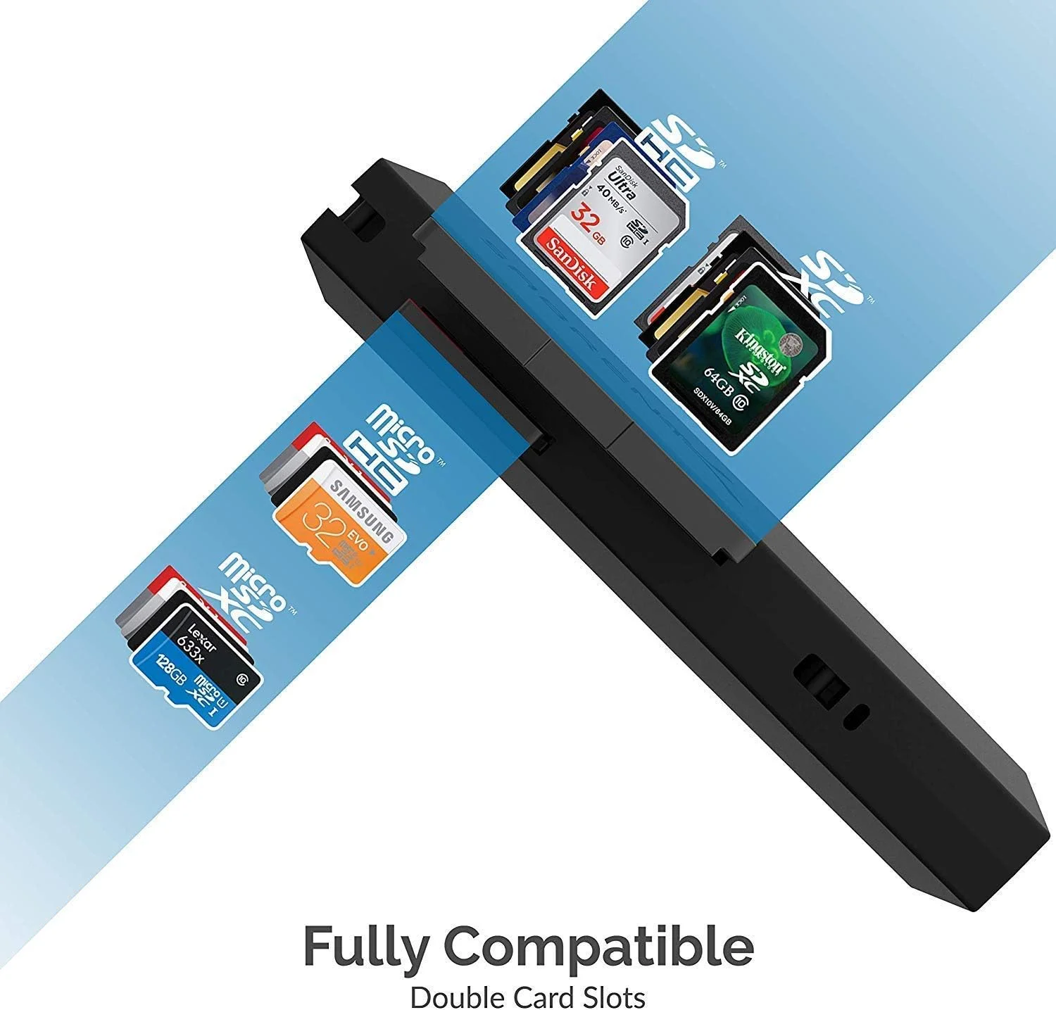 کارت خوان دو اسلاته USB 3.0 سابرنت با سرعت فوق العاده برای ویندوز، مک، لینوکس و برخی سیستم های اندروید - پشتیبانی از SD, SDHC, SDXC, MMC/MicroSD, T-Flash [مشکی] (CR-UMSS)