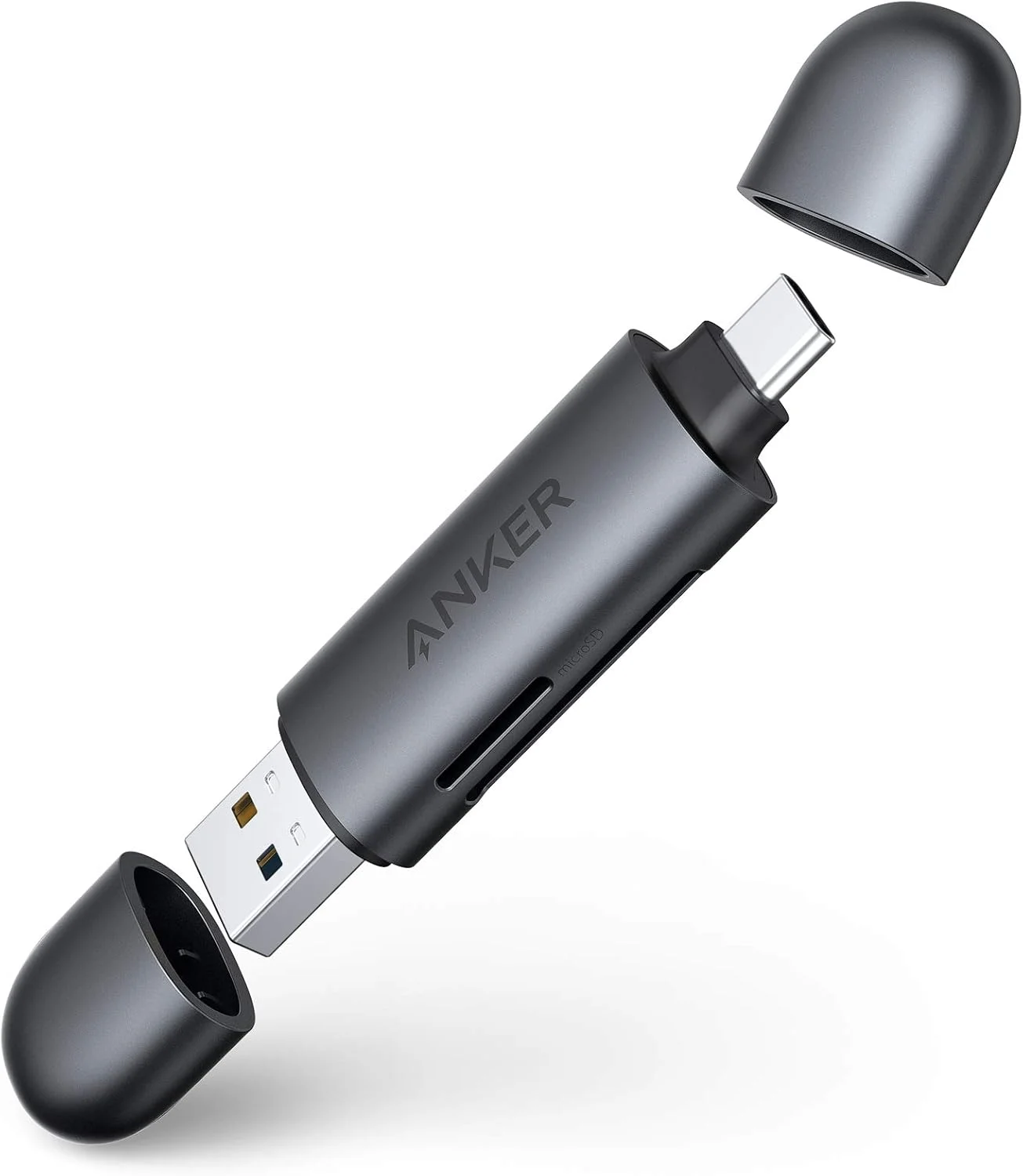 کارت خوان حافظه دوگانه انکر PowerExpand+ 2-in-1 با اتصالات USB-C و USB 3.0، برای کارت های SDXC، SDHC، SD، MMC، RS-MMC، Micro SDXC، Micro SD، Micro SDHC و کارت های UHS-I