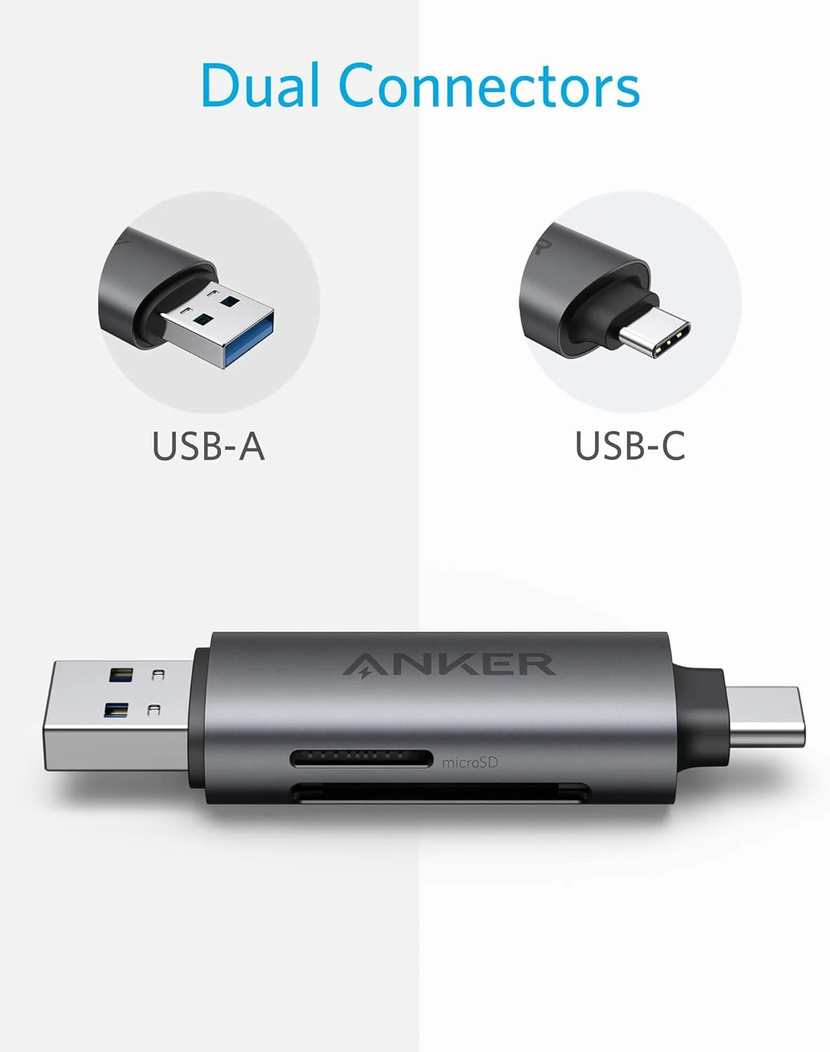 کارت خوان حافظه دوگانه انکر PowerExpand+ 2-in-1 با اتصالات USB-C و USB 3.0، برای کارت های SDXC، SDHC، SD، MMC، RS-MMC، Micro SDXC، Micro SD، Micro SDHC و کارت های UHS-I کارت خوان حافظه دوگانه انکر PowerExpand+ 2-in-1 با اتصالات USB-C و USB 3.0، برای کارت های SDXC، SDHC، SD، MMC، RS-MMC، Micro SDXC، Micro SD، Micro SDHC و کارت های UHS-I