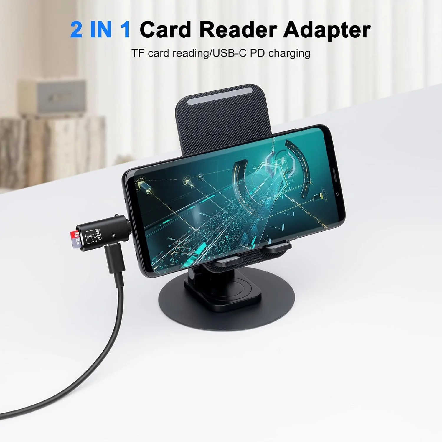 کارت خوان TF نالاکال، کارت خوان میکرو SD و شارژ PD تایپ C 15 واتی، آداپتور کارت خوان حافظه TF تایپ C سازگار با لپ تاپ ها، مک بوک، سامسونگ گلکسی (مشکی)