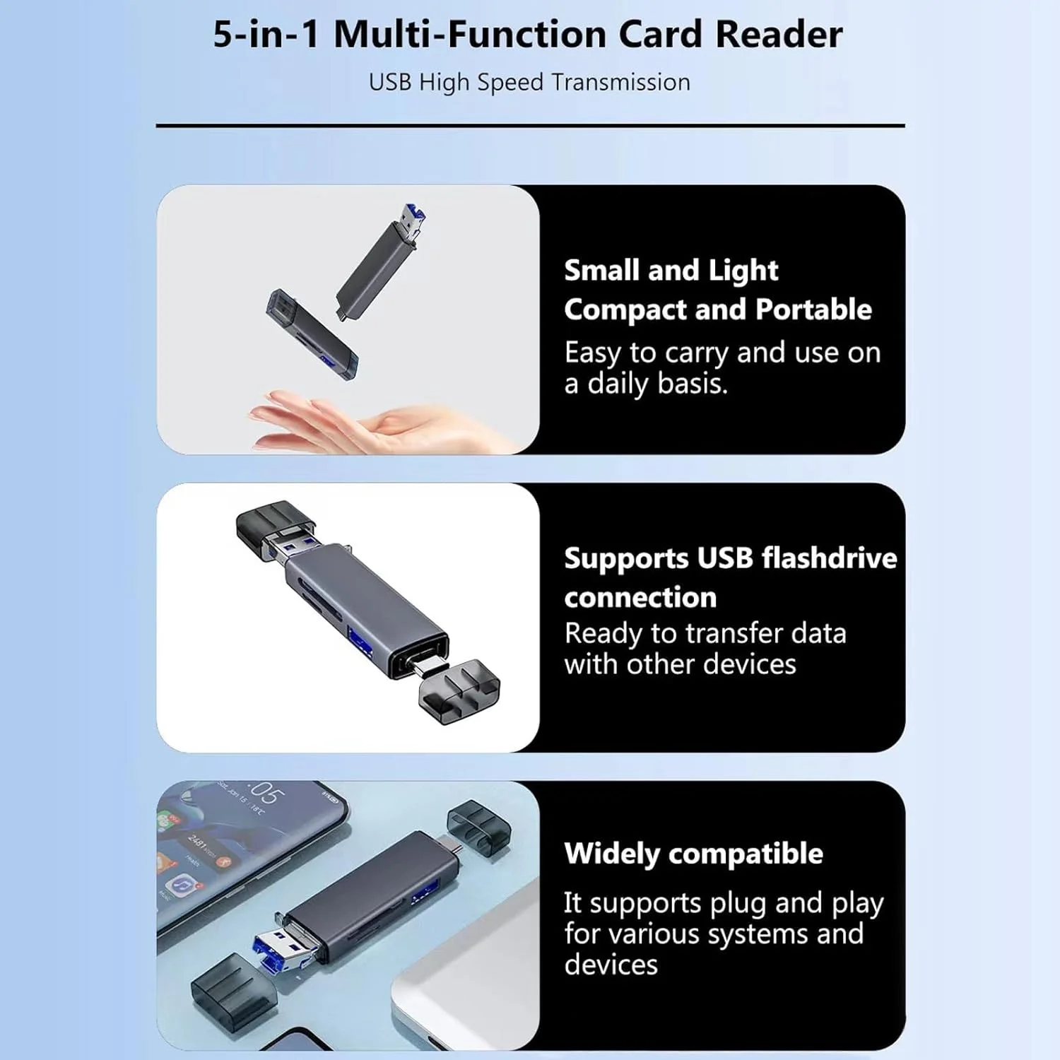 کارت خوان دوگانه NALACAL - آداپتور کارت حافظه USB 2.0 و USB-C، انتقال داده با سرعت بالا، سازگار با مک بوک، گلکسی، لپ تاپ، دستگاه های اندرویدی، پشتیبانی از SD/SDXC/MicroSD/UHS-I