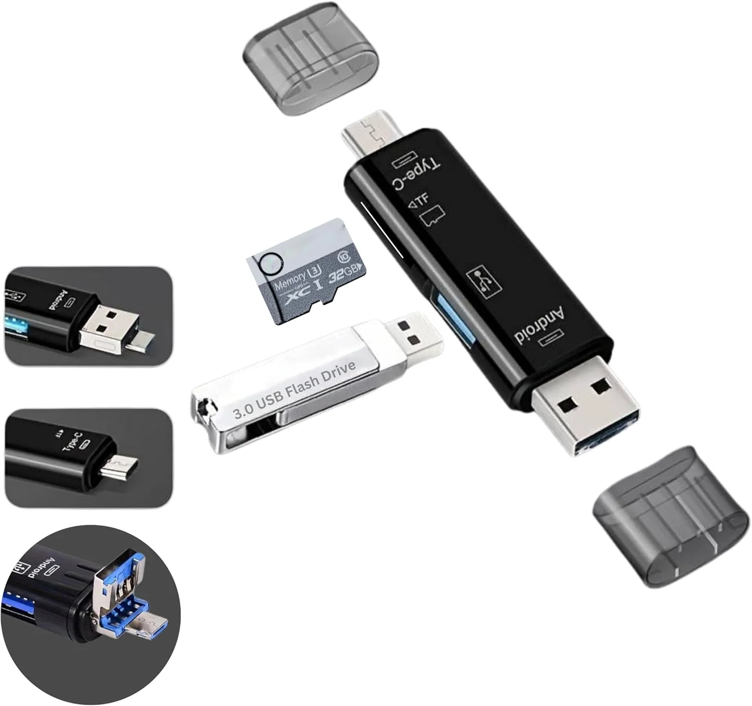 کارت خوان حافظه NALACAL، کارت خوان 5 در 1 USB Type C Micro SD، آداپتور کارت خوان OTG دو اسلات TF SDXC SDHC، توسعه دهنده دیسک U اندروید، کارت خوان SD با ظرفیت بالا
