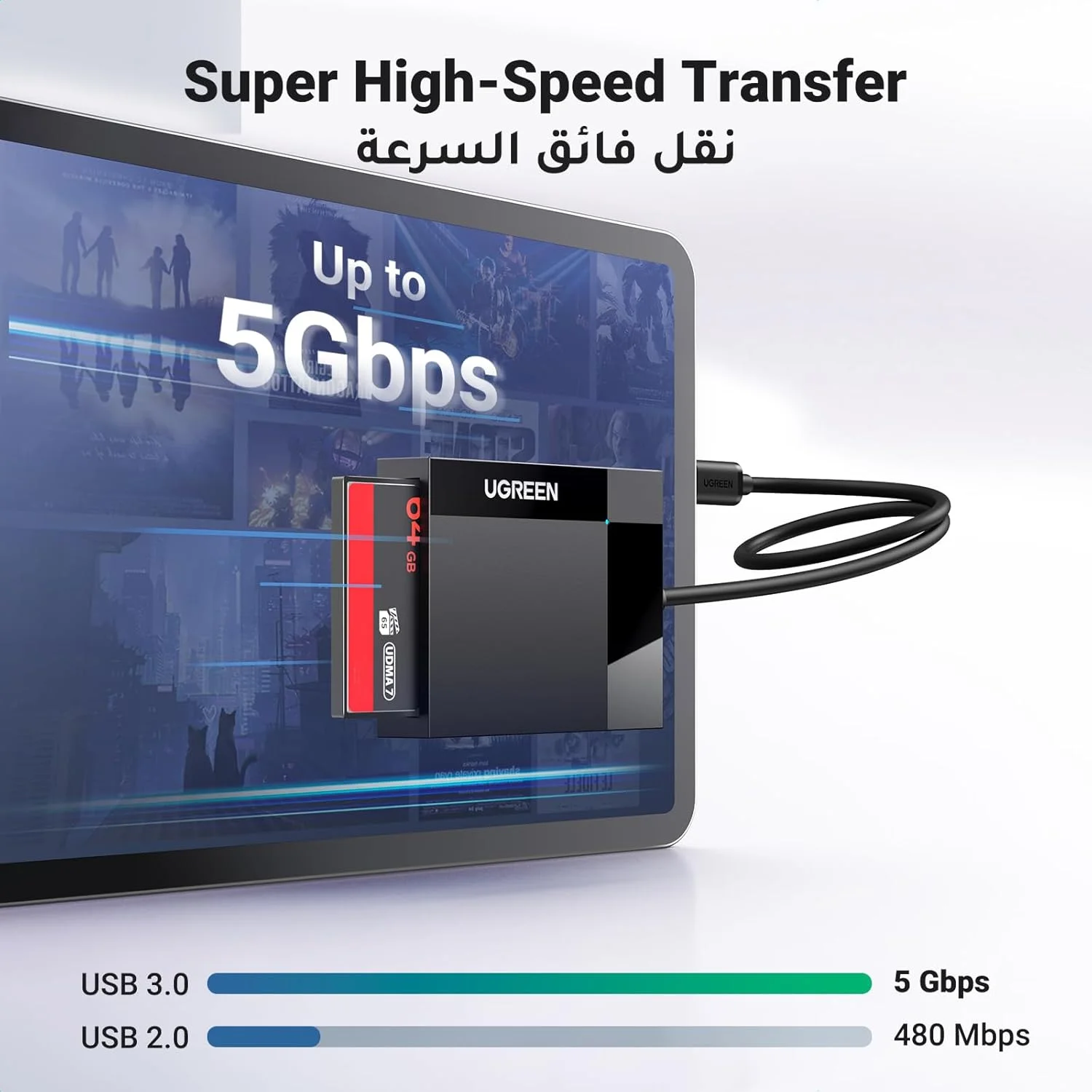 آداپتور کارت حافظه USB C UGREEN، کارت خوان 4 در 1 اکسترنال برای کارت های حافظه SD Micro MS CF TF Compact Flash دوربین، سازگار با آیفون سری 17، سامسونگ S25 Ultra، هواوی، شیائومی، لپ تاپ و دوربین