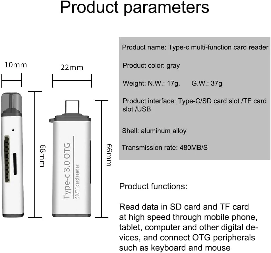 کارت خوان USB C نالاکال با آداپتور USB3.0 OTG، خواندن اطلاعات در کارت SD یا Micro SD/TF با سرعت بالا از طریق پورت Type-C تلفن/تبلت/کامپیوتر