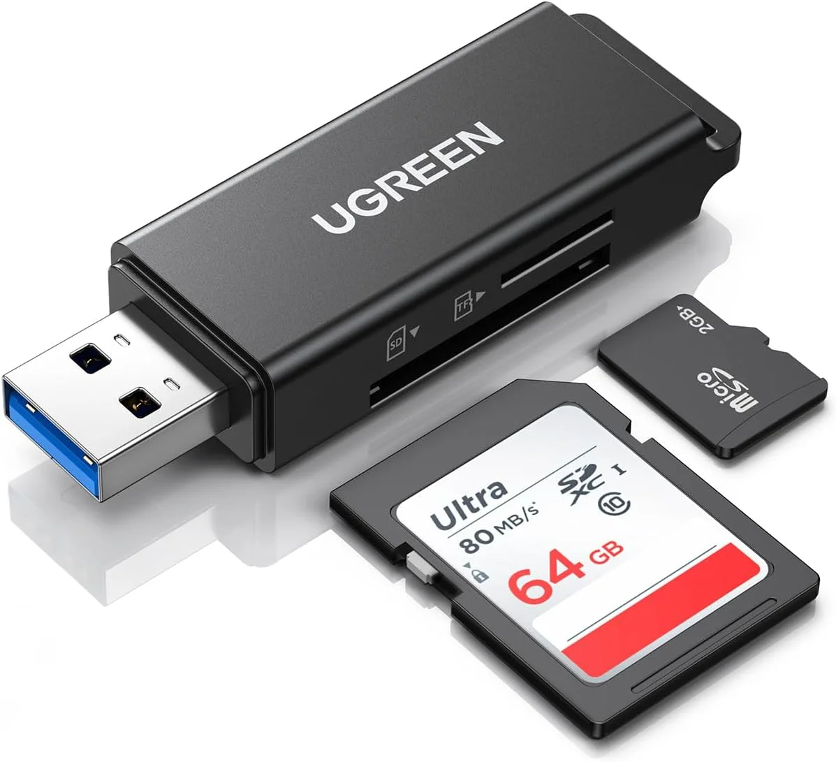 هاب آداپتور کارت حافظه دوگانه UGREEN USB 3.0 قابل حمل برای کارت های حافظه TF، Micro SD، SDXC، SDHC، MMC، RS-MMC، Micro SDXC، UHS-I برای مک، ویندوز، لینوکس، کروم، کامپیوتر و لپ تاپ