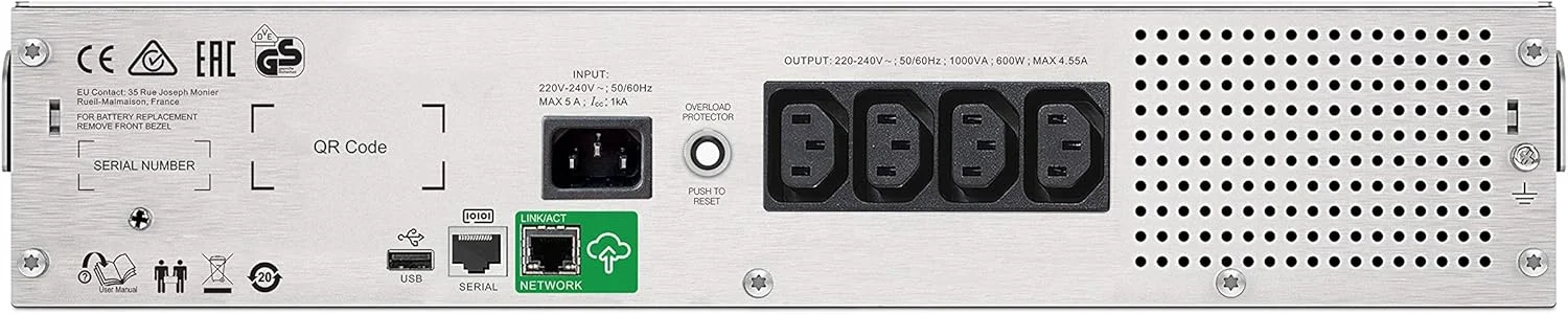 منبع تغذیه بدون وقفه APC by Schneider Electric Smart-UPS SMC SmartConnect - SMC1000I-2UC - 1000VA (نصب در رک 2U، دارای قابلیت اتصال به ابر، 4 خروجی IEC-C13)، مشکی