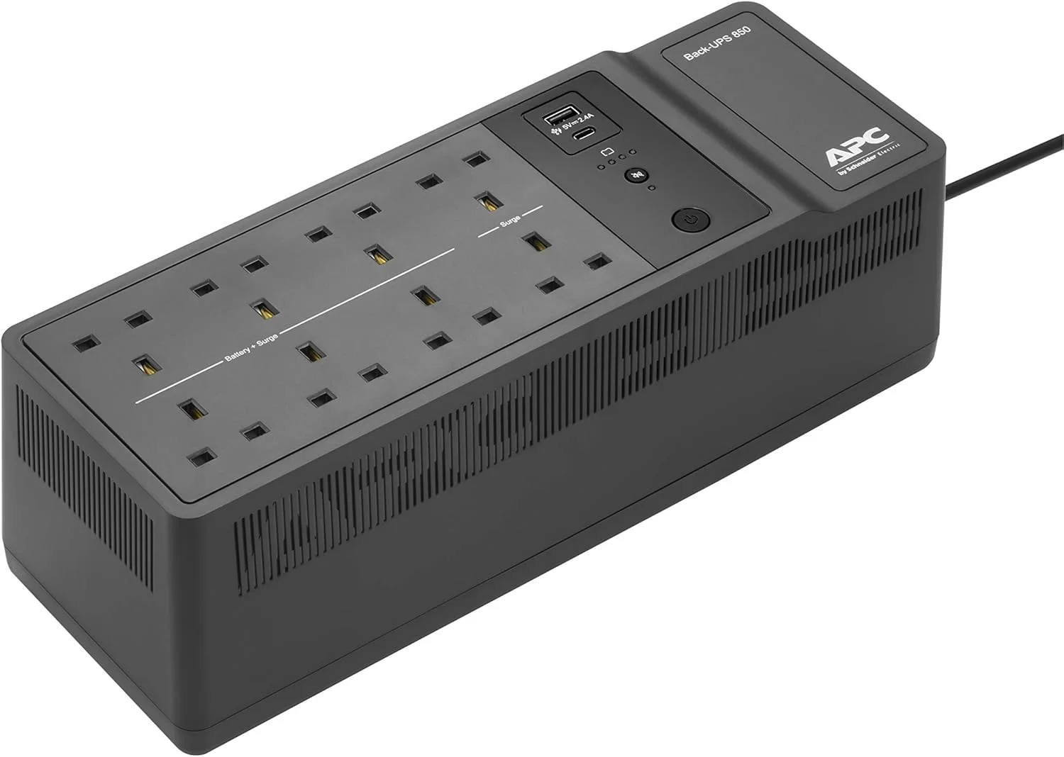 منبع تغذیه بدون وقفه APC by Schneider Electric BACK-UPS ES - BE850G2-UK - 850VA (دارای 8 خروجی، محافظت در برابر نوسانات برق، 2 پورت شارژ USB)، مشکی، بسته 1 عددی منبع تغذیه بدون وقفه APC by Schneider Electric BACK-UPS ES - BE850G2-UK - 850VA (دارای 8 خروجی، محافظت در برابر نوسانات برق، 2 پورت شارژ USB)، مشکی، بسته 1 عددی