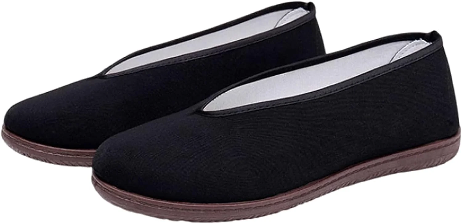 کفش تمرین چی گنگ Slip On، کفش پارچه ای دهان گرد اجرای کونگ فو، کفش کونگ فو پارچه ای تخت، ضد لغزش، سبک و راحت، برای تمرینات سریع یا استفاده روزمره غیر رسمی