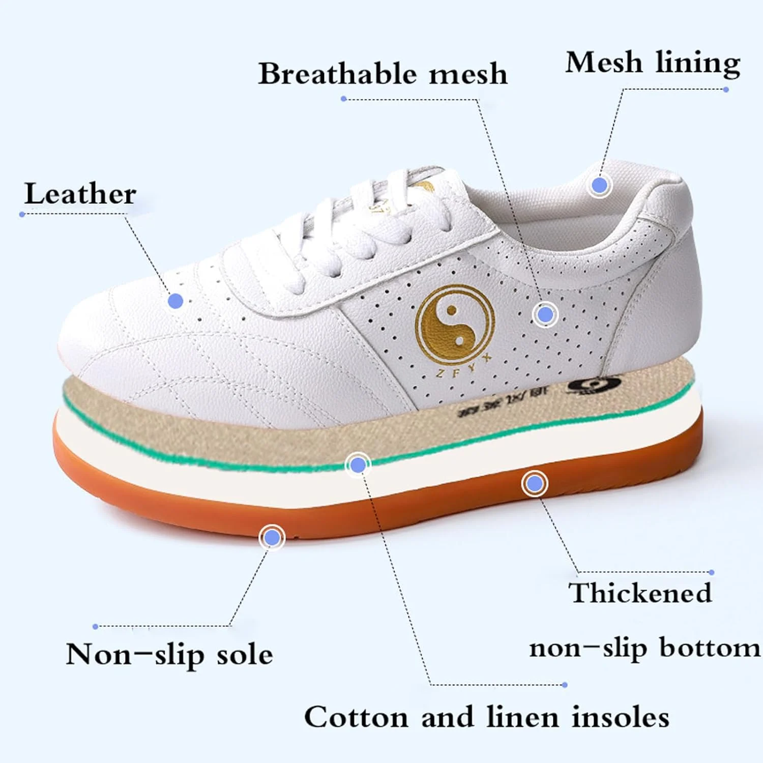 کفش ووشو سنتی چینی، کفش کونگ فو، کفش هنرهای رزمی تای چی، کفش تمرین چیگونگ، دمپایی وینگ چون، ضد لغزش، مقاوم در برابر سایش، نرم، مناسب برای تکواندو، کاراته، کونگ فو و تای چی