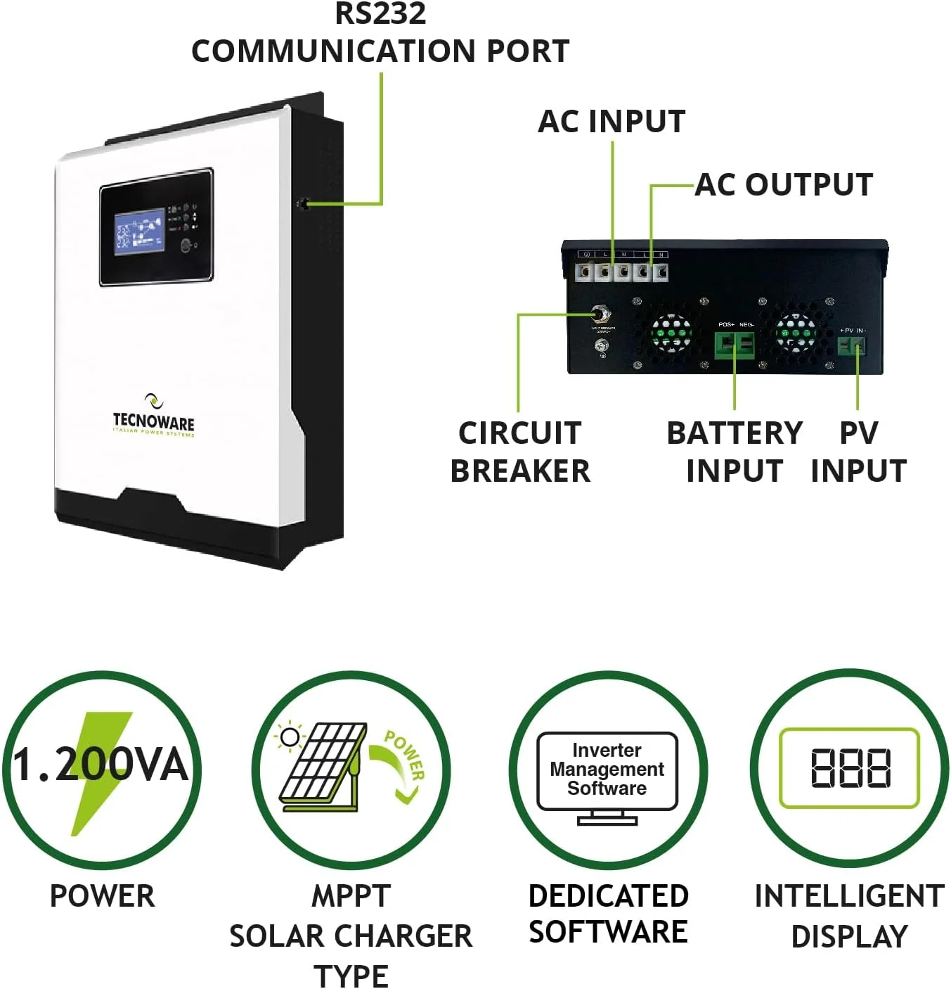 اینورتر خورشیدی تکنوویر پاور سیستمز ATA مدل 1200 وات - باتری 12 ولت - MPPT 15V-80V - 102Voc اینورتر خورشیدی تکنوویر پاور سیستمز ATA مدل 1200 وات - باتری 12 ولت - MPPT 15V-80V - 102Voc