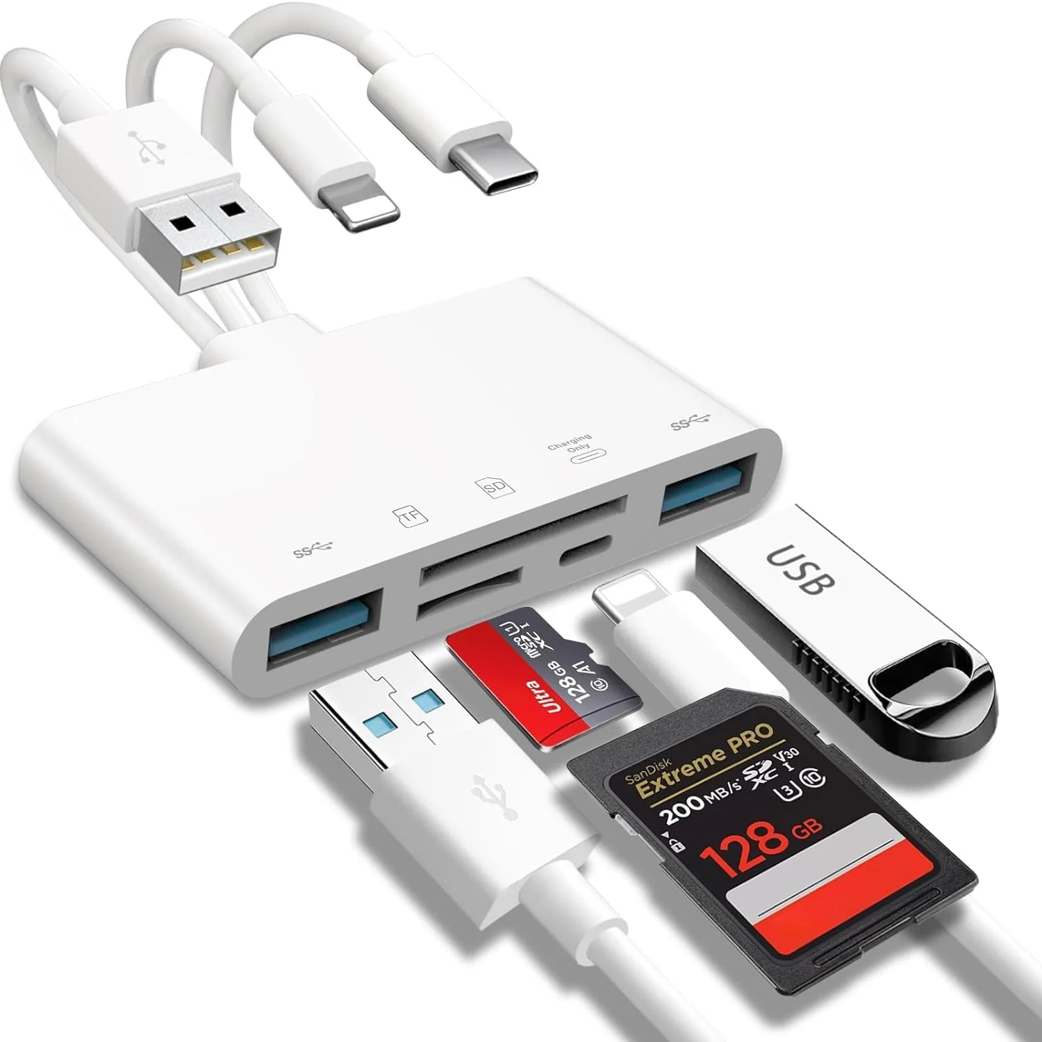 کارت خوان حافظه 5 در 1 KASTWAVE، آداپتور USB OTG و کارت خوان SD برای آیفون/آیپد، دستگاه USB C و USB A، آداپتور OTG برای SD/Micro SD/SDHC/SDXC/MMC
