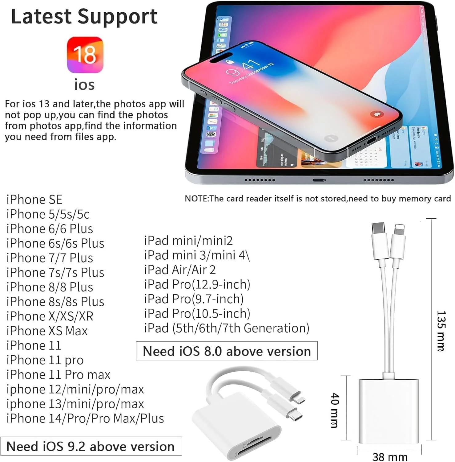 T Tersely [2 در 1] تبدیل Type-C لایتنینگ به کارت خوان حافظه SD/TF برای آیفون آیپد، مک بوک M1 M2 مک/آیپد پرو ایر/سرفیس، برای سامسونگ S23، برای گوگل پیکسل و غیره