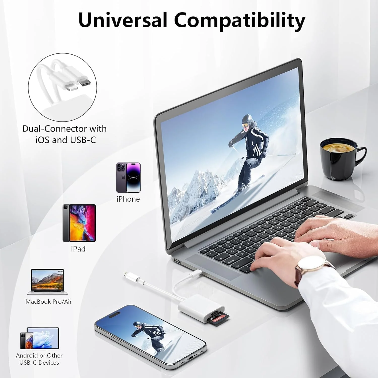 T Tersely [2 در 1] تبدیل Type-C لایتنینگ به کارت خوان حافظه SD/TF برای آیفون آیپد، مک بوک M1 M2 مک/آیپد پرو ایر/سرفیس، برای سامسونگ S23، برای گوگل پیکسل و غیره