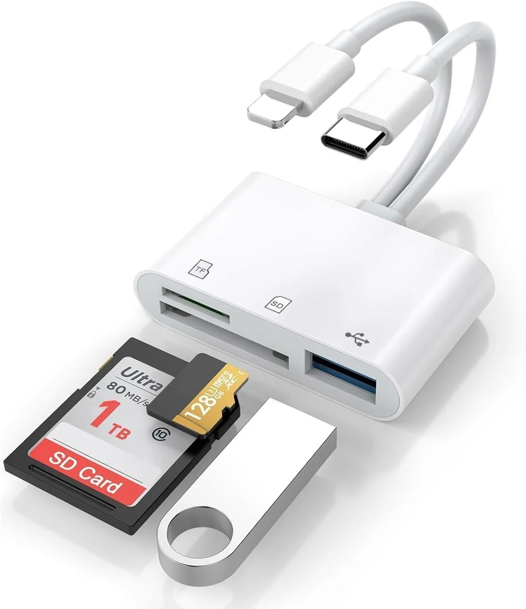 تبدیل Type-C و لایتنینگ به کارت خوان SD/TF MicroSD + USB 2.0 [3 در 1] برای آیفون، آیپد، مک‌بوک، آیپد پرو، سرفیس، سامسونگ S23، گوگل پیکسل و غیره