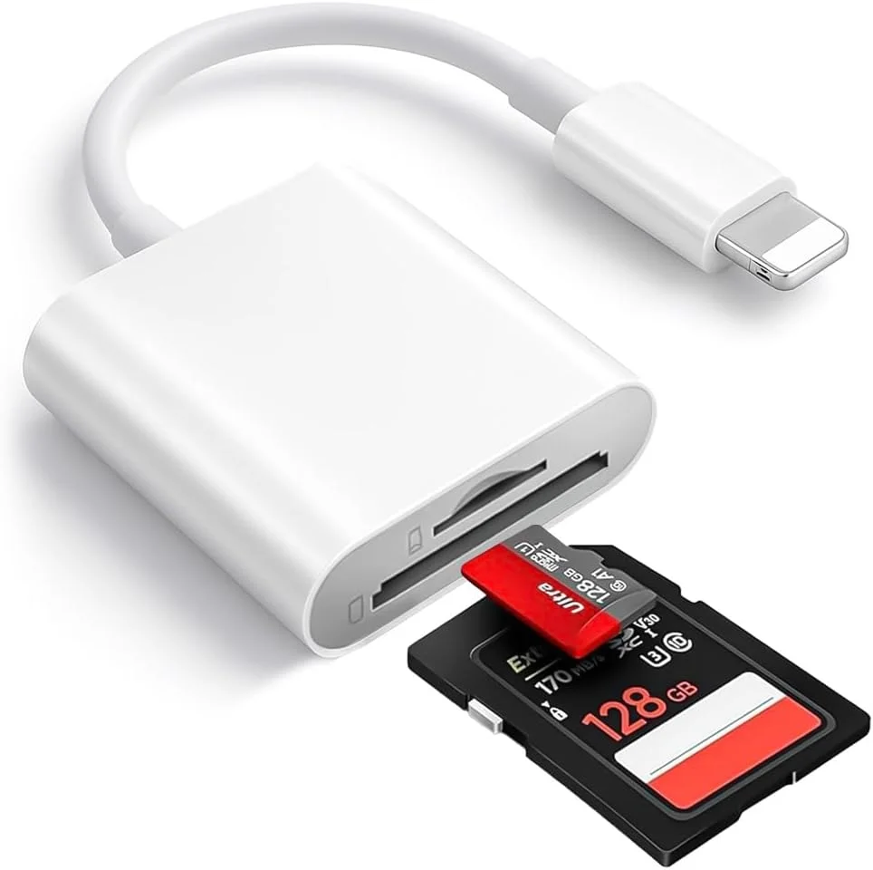 کارت خوان SD مدل T Tersely برای آیفون/آیپد، آداپتور کارت خوان حافظه دوربین دو اسلاته لایتنینگ به SD/TF 2 در 1 برای آیفون 14/13/12/11/X/XS/XR/8/7 آیپد، انتقال سریع عکس ها و فیلم ها