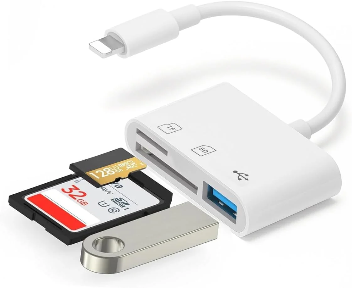آداپتور کارت خوان ۳ در ۱ T Tersely برای لایتنینگ SD/TF MicroSD + USB 2.0، انتقال سریع عکس و فیلم برای آیفون ۱۴/۱۳/۱۲/۱۱/X/XS/XR/۸/۷ آیپد