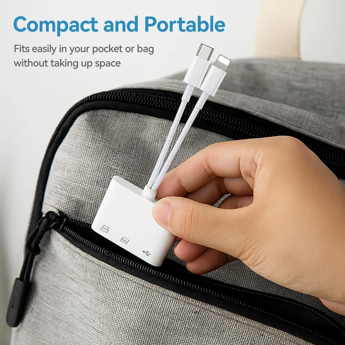 تبدیل Type-C و لایتنینگ به کارت خوان SD/TF MicroSD + USB 2.0 [3 در 1] برای آیفون، آیپد، مک‌بوک، آیپد پرو، سرفیس، سامسونگ S23، گوگل پیکسل و غیره