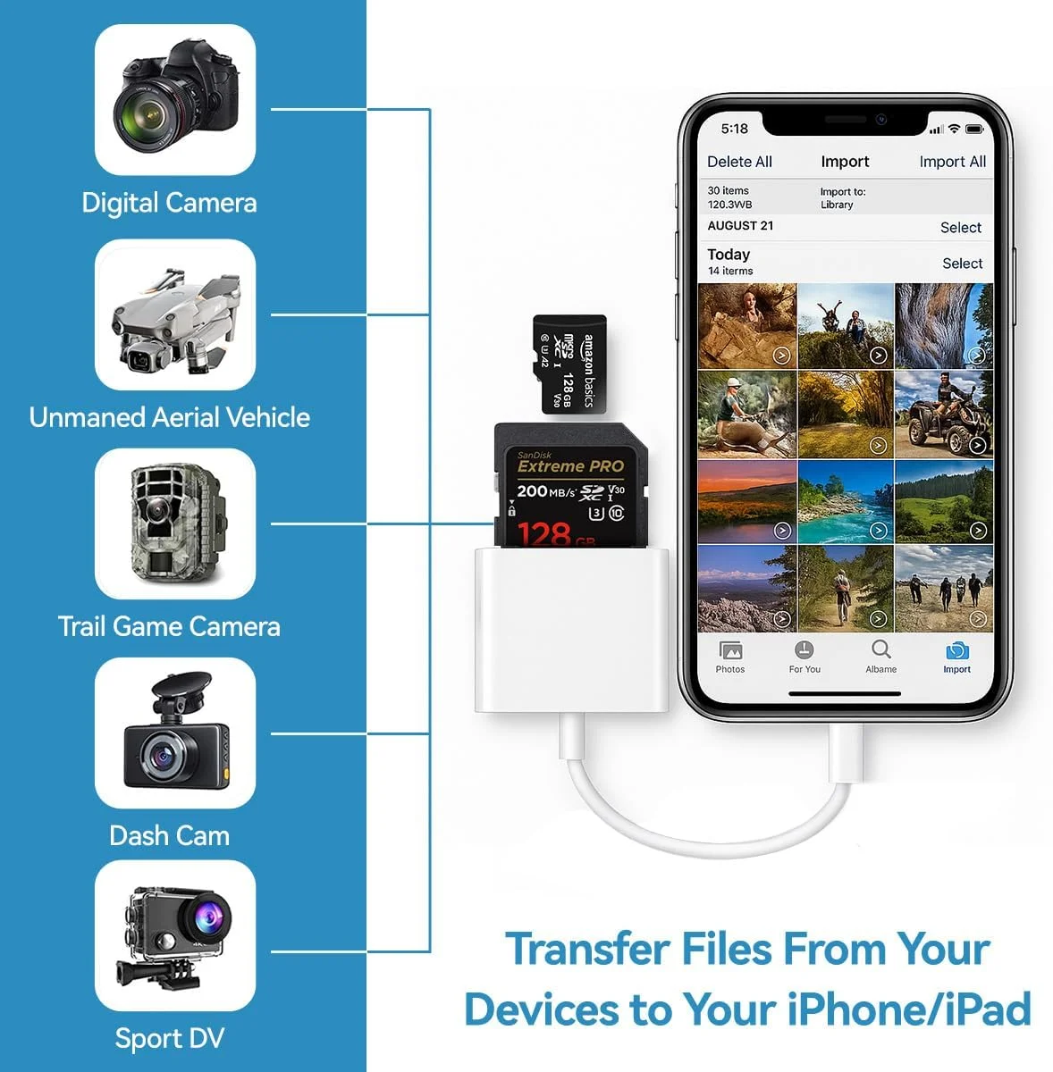 کارت خوان SD مدل T Tersely برای آیفون/آیپد، آداپتور کارت خوان حافظه دوربین دو اسلاته لایتنینگ به SD/TF 2 در 1 برای آیفون 14/13/12/11/X/XS/XR/8/7 آیپد، انتقال سریع عکس ها و فیلم ها کارت خوان SD مدل T Tersely برای آیفون/آیپد، آداپتور کارت خوان حافظه دوربین دو اسلاته لایتنینگ به SD/TF 2 در 1 برای آیفون 14/13/12/11/X/XS/XR/8/7 آیپد، انتقال سریع عکس ها و فیلم ها
