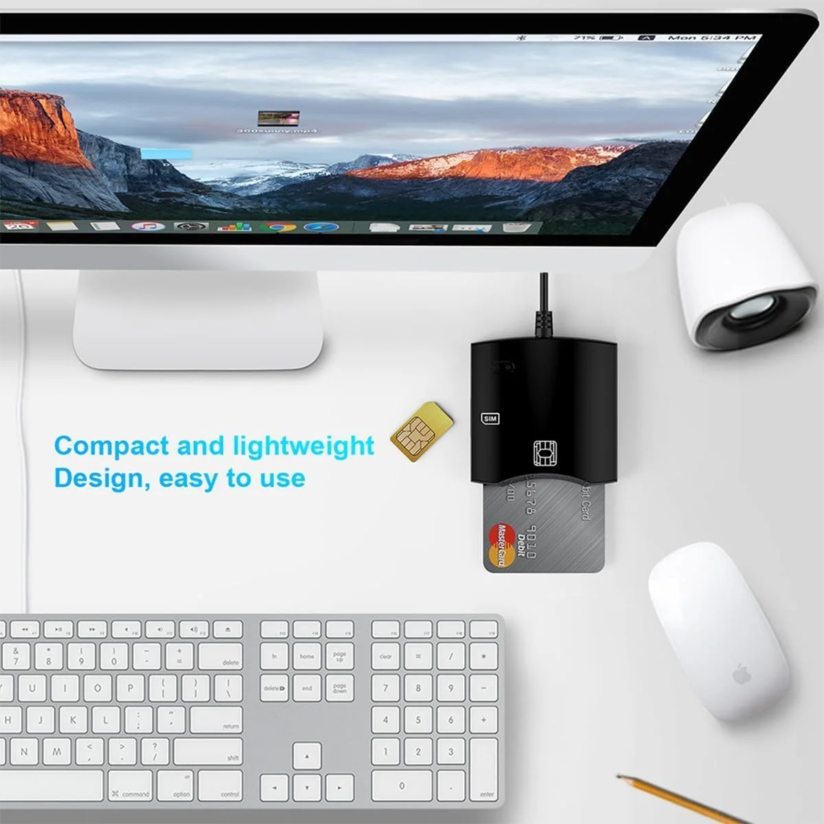 دستگاه کارت خوان هوشمند سیم کارت - برنامه نویس EMV، کارت خوان USB ISO7816، سازگار با سیستم عامل های Mac OS، Windows و Linux (مشکی)