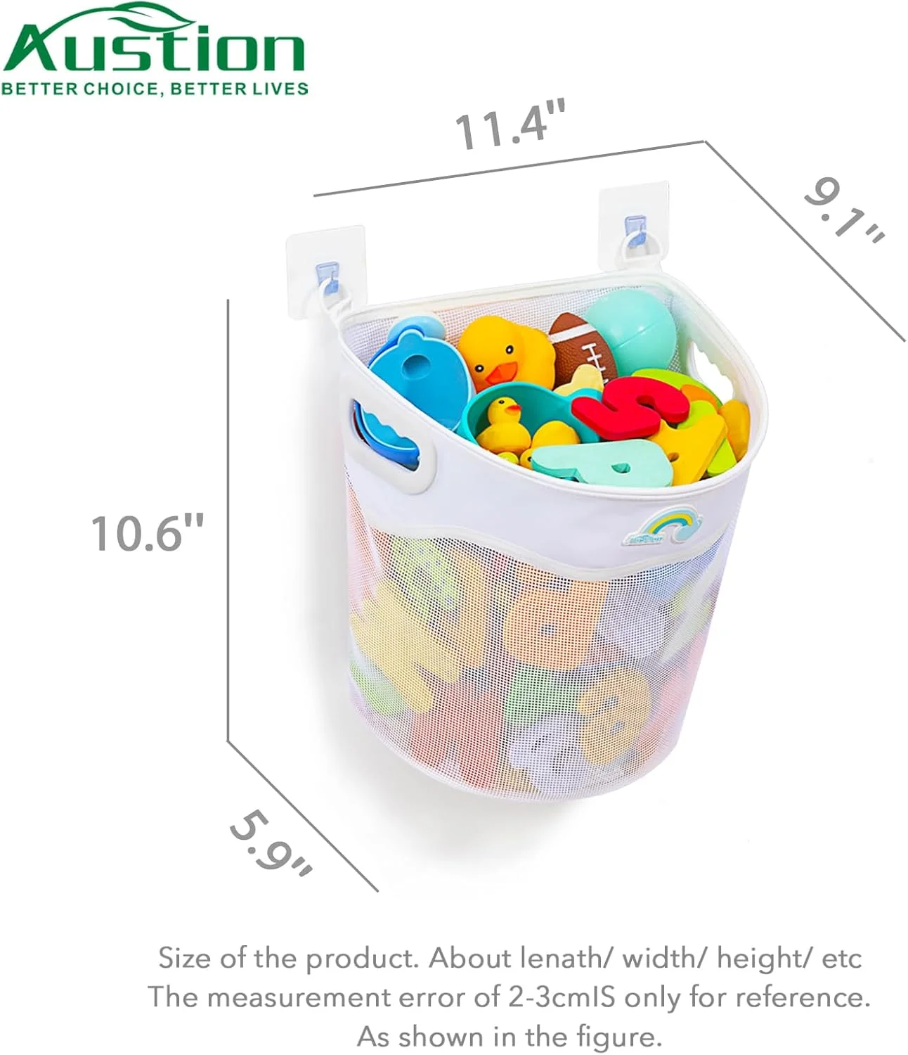 نگهدارنده اسباب بازی حمام توری آویزان با دهانه باز و ظرفیت بزرگ، سفید، مناسب برای کودکان، 23x29x27 سانتی متر
