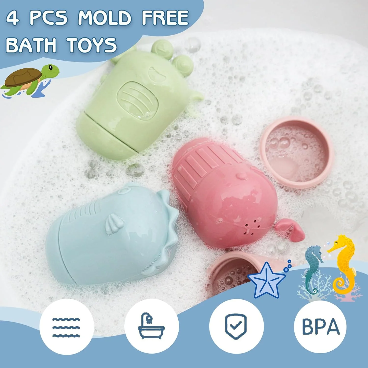 مجموعه 9 عددی اسباب بازی حمام، اسباب بازی حمام سیلیکونی، اسباب بازی حمام کودک، حیوانات آب پاش، قایق، اسباب بازی آبی، هدیه برای نوزادان و کودکان نوپا از 6 ماهگی، 1 سالگی، اقیانوس