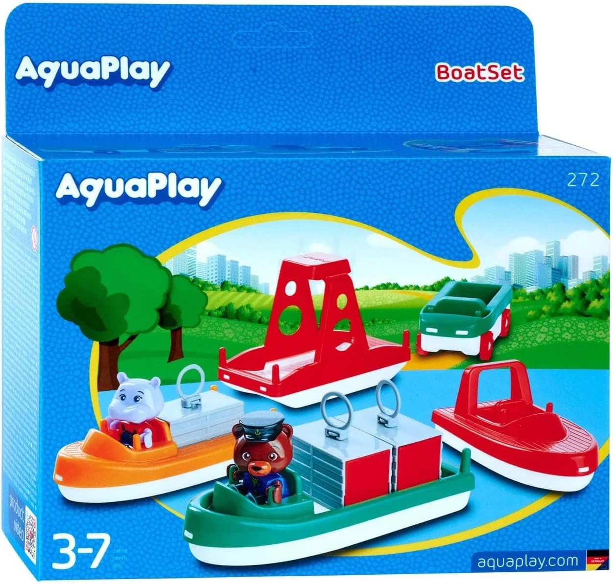 AquaPlay - مجموعه قایق - لوازم جانبی برای آبراه های AquaPlay یا برای وان حمام، 4 قایق، 1 آمفی لوری و بو و ویلما، برای کودکان از 3 سال