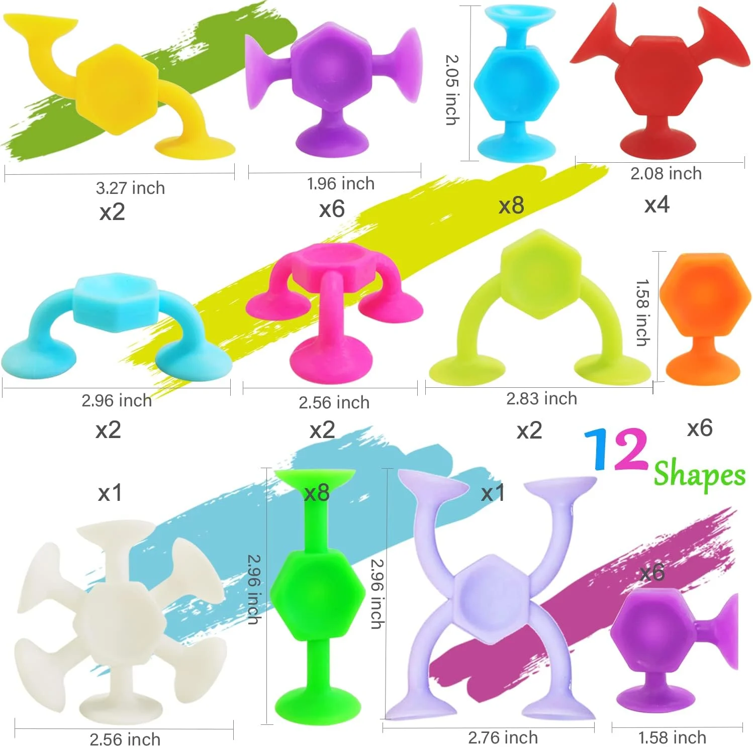 اسباب بازی های حمام چسبانکی، 48 تکه بازی خانوادگی مسافرتی برای کودکان 3-8 ساله، اسباب بازی های حسی آموزشی پیش دبستانی، اسباب بازی پنجره وان برای اوتیسم/ADD/ADHD (متوسط - 48)