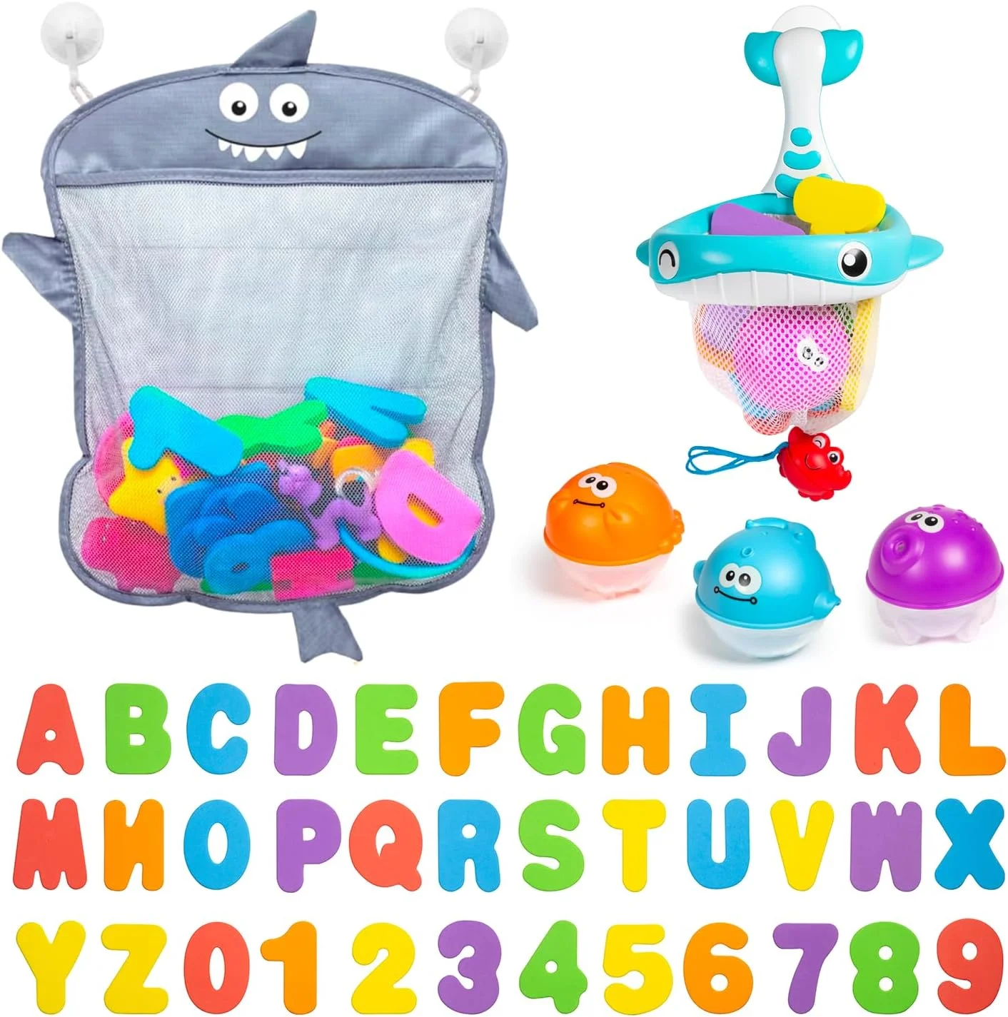 ارگانایزر اسباب بازی حمام کودک Comfylife - محفظه نگهداری اسباب بازی حمام برای دوش - شامل اسباب بازی های فومی (اعداد و حروف و اسباب بازی های آب پاش) + توری اضافی که به عنوان اسباب بازی نیز استفاده می شود ارگانایزر اسباب بازی حمام کودک Comfylife - محفظه نگهداری اسباب بازی حمام برای دوش - شامل اسباب بازی های فومی (اعداد و حروف و اسباب بازی های آب پاش) + توری اضافی که به عنوان اسباب بازی نیز استفاده می شود