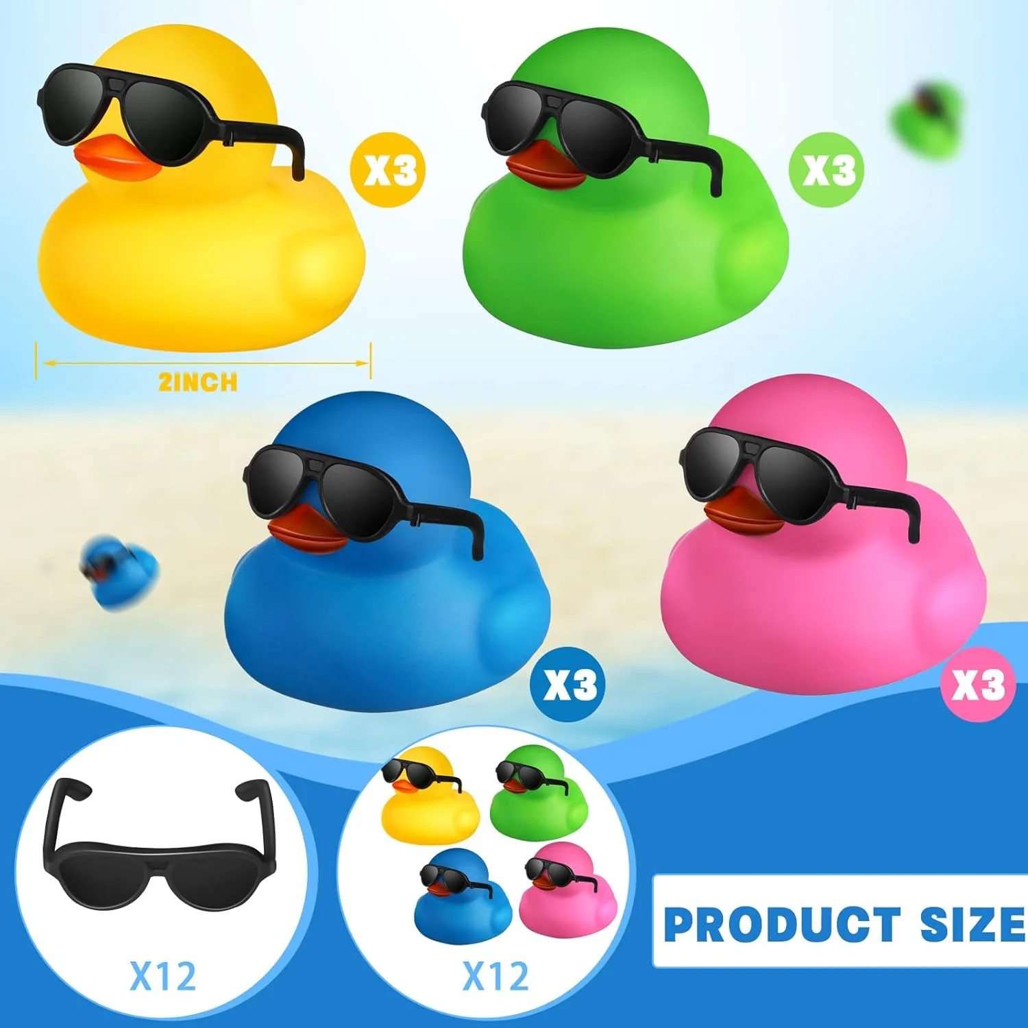 ۱۲ عدد اردک لاستیکی چیواو با ۱۲ عدد عینک آفتابی/ کلاه/ سربند، اسباب بازی های کوچک مینیاتوری اردک لاستیکی برای حمام و جشن تولد (اردک با عینک آفتابی، چند رنگ) ۱۲ عدد اردک لاستیکی چیواو با ۱۲ عدد عینک آفتابی/ کلاه/ سربند، اسباب بازی های کوچک مینیاتوری اردک لاستیکی برای حمام و جشن تولد (اردک با عینک آفتابی، چند رنگ)