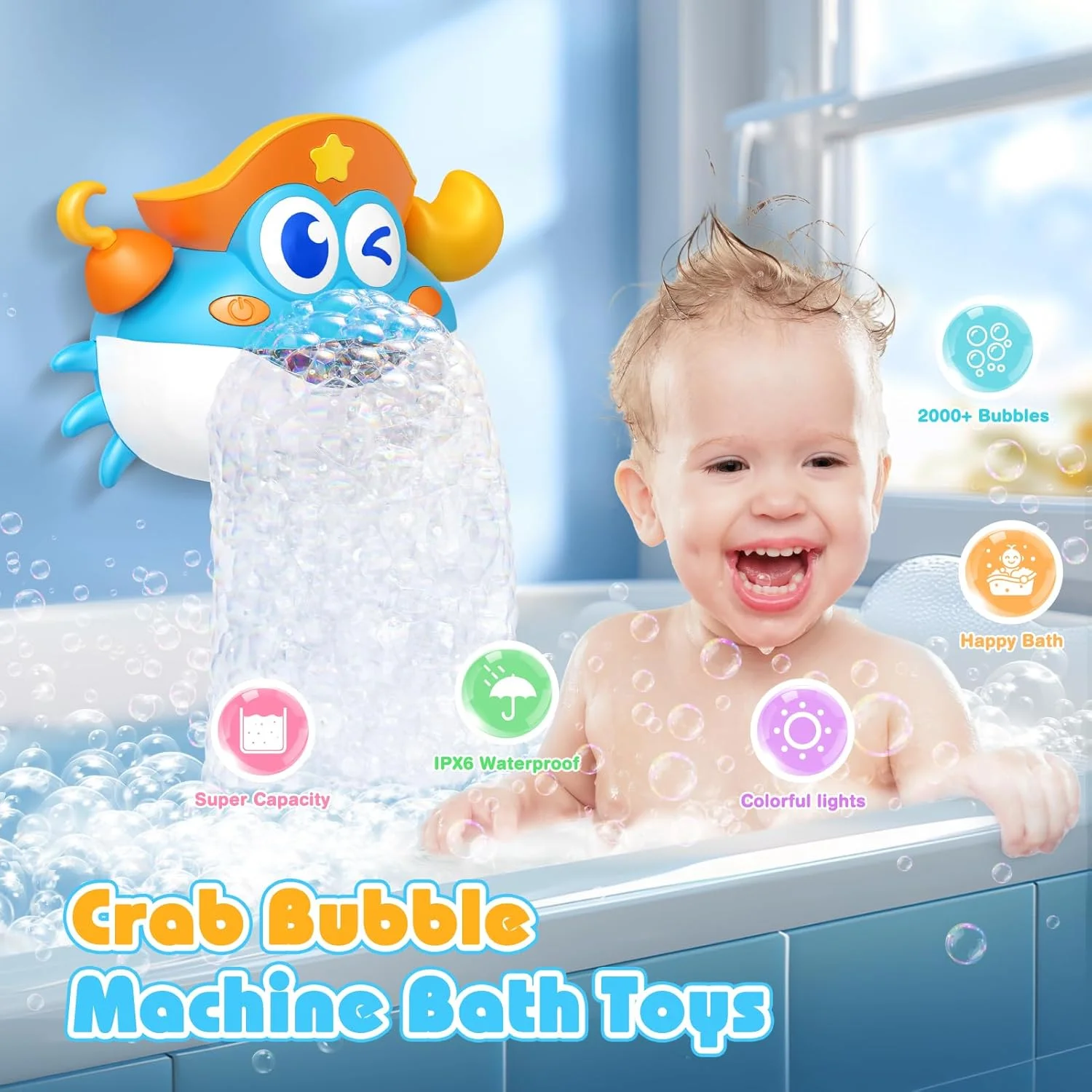 اسباب بازی حمام، اسباب بازی حمام کودک طرح خرچنگ، دستگاه حباب ساز حمام با نور RGB رنگارنگ، هدیه تولد عالی برای پسران و دختران، اسباب بازی کودک نوپا برای کودکان 1-3 4-8 سال اسباب بازی حمام، اسباب بازی حمام کودک طرح خرچنگ، دستگاه حباب ساز حمام با نور RGB رنگارنگ، هدیه تولد عالی برای پسران و دختران، اسباب بازی کودک نوپا برای کودکان 1-3 4-8 سال