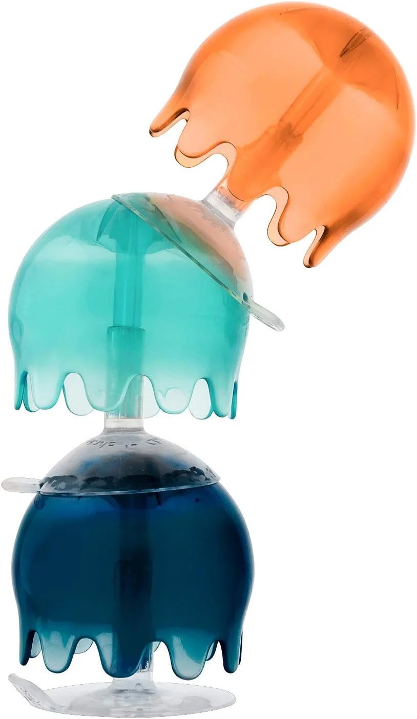 اسباب بازی های حمام چسبانکی بون - اسباب بازی های حسی کودک برای وان حمام - چسبانک عروس دریایی برای زمان حمام - سرمه ای/مرجانی - مناسب نوزاد و کودک نوپا - 9 عدد - مناسب برای 12 ماه به بالا