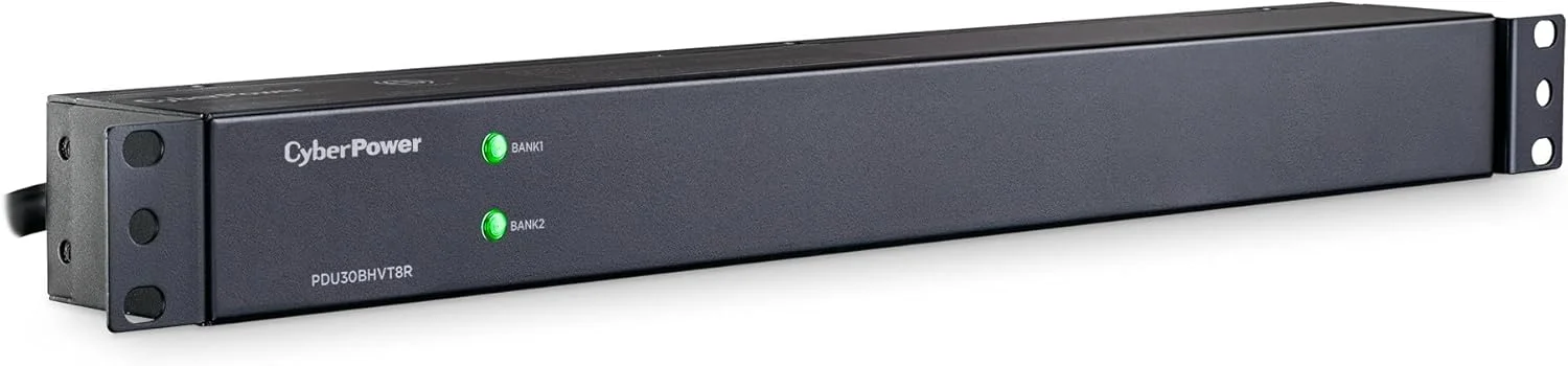توزیع کننده برق سایبرپاور PDU30BHVT8R، پایه، 208-230 ولت/30 آمپر (کاهش یافته به 24 آمپر)، 8 خروجی، کابل برق 3 متری، نصب در رک 1U