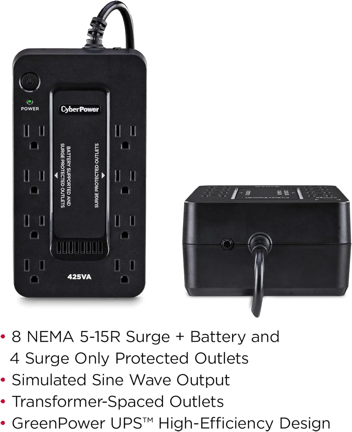 سیستم منبع تغذیه بدون وقفه CyberPower ST425، 425VA/260W، 8 خروجی، جمع و جور سیستم منبع تغذیه بدون وقفه CyberPower ST425، 425VA/260W، 8 خروجی، جمع و جور