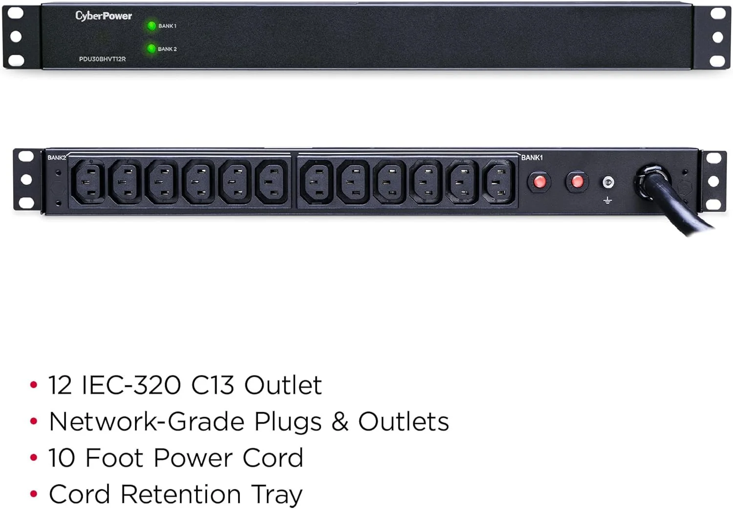 واحد توزیع برق پایه سایبرپاور PDU30BHVT12R، 200-230 ولت/30 آمپر، 12 خروجی، نصب در رک 1U