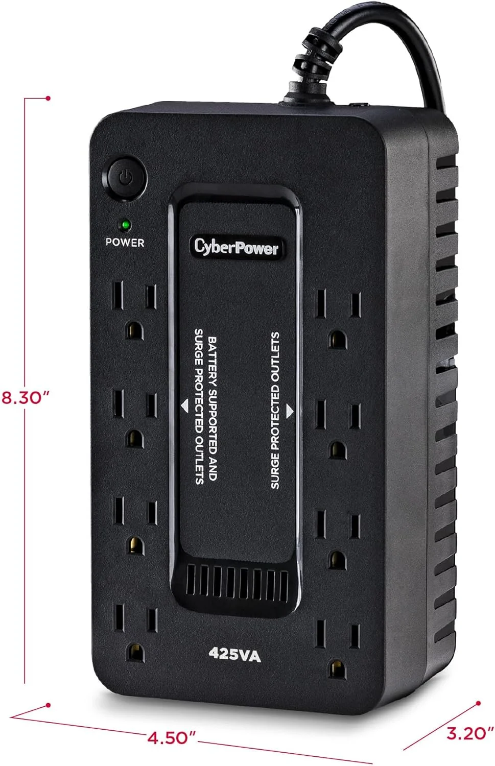 سیستم منبع تغذیه بدون وقفه CyberPower ST425، 425VA/260W، 8 خروجی، جمع و جور سیستم منبع تغذیه بدون وقفه CyberPower ST425، 425VA/260W، 8 خروجی، جمع و جور