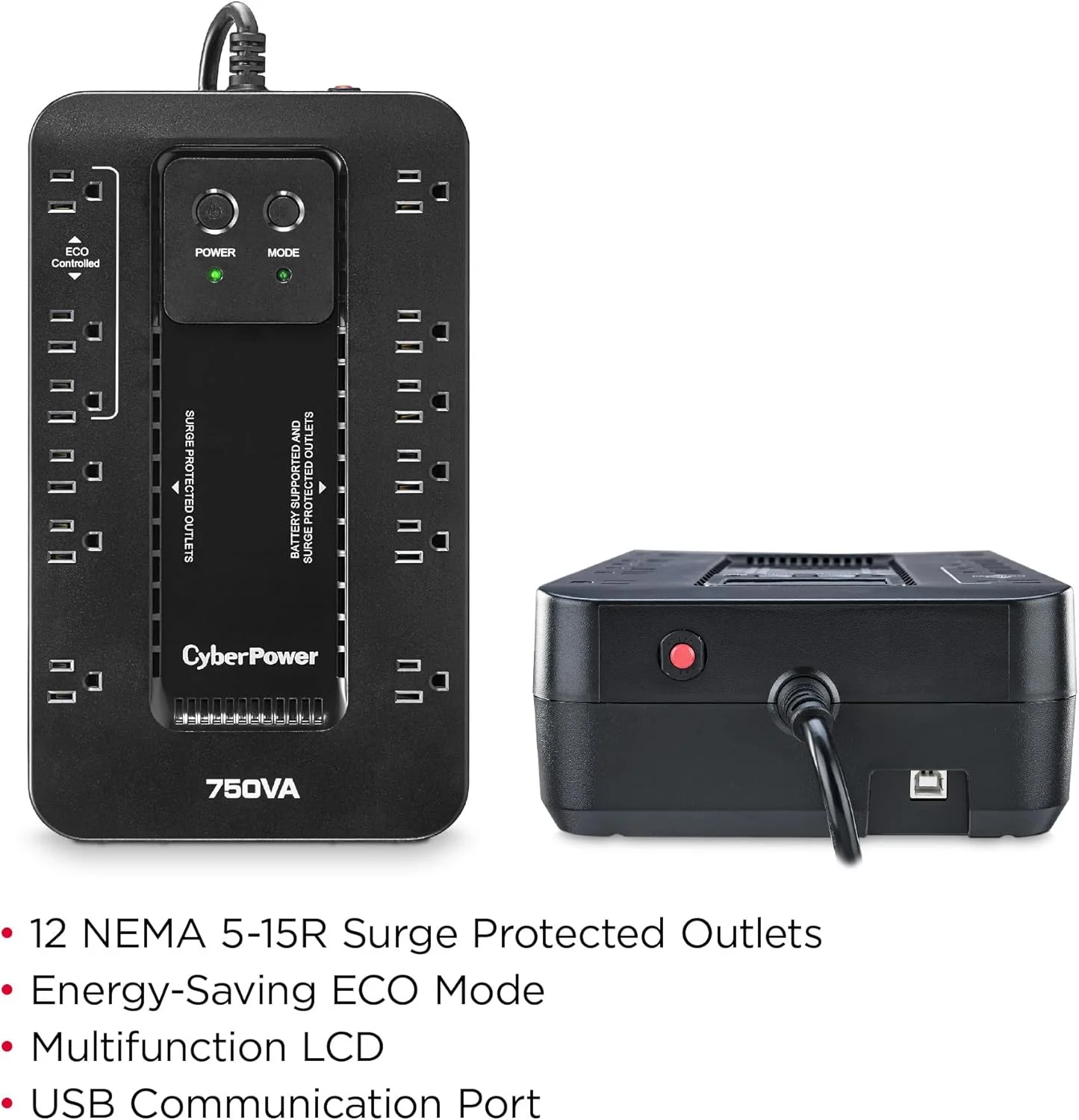 سیستم منبع تغذیه بدون وقفه سایبرپاور EC750GTAA اکولوژیک، 750VA/450W، 12 خروجی، حالت ECO، دارای گواهی TAA سیستم منبع تغذیه بدون وقفه سایبرپاور EC750GTAA اکولوژیک، 750VA/450W، 12 خروجی، حالت ECO، دارای گواهی TAA