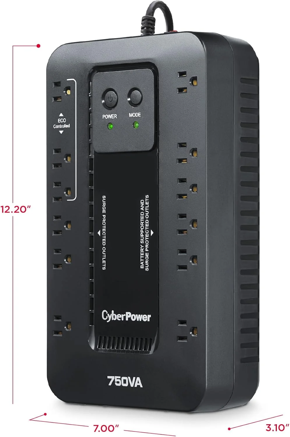 سیستم منبع تغذیه بدون وقفه سایبرپاور EC750GTAA اکولوژیک، 750VA/450W، 12 خروجی، حالت ECO، دارای گواهی TAA سیستم منبع تغذیه بدون وقفه سایبرپاور EC750GTAA اکولوژیک، 750VA/450W، 12 خروجی، حالت ECO، دارای گواهی TAA