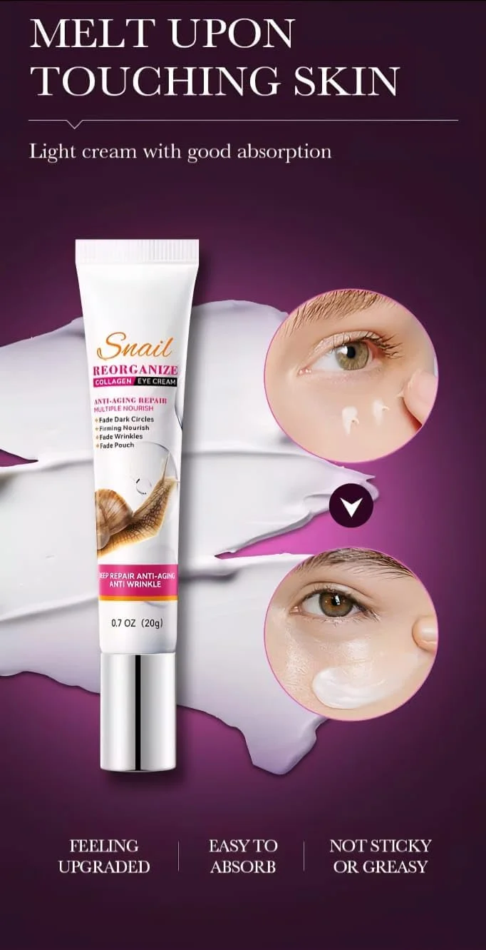 کرم دور چشم ضد چروک حلزون 20 گرم - کرم دور چشم حاوی موسین حلزون و نیاسینامید برای تیرگی، پف و خطوط ریز | سفت کننده، روشن کننده، مرطوب کننده برای ضد پیری و رفع گودی زیر چشم کرم دور چشم ضد چروک حلزون 20 گرم - کرم دور چشم حاوی موسین حلزون و نیاسینامید برای تیرگی، پف و خطوط ریز | سفت کننده، روشن کننده، مرطوب کننده برای ضد پیری و رفع گودی زیر چشم