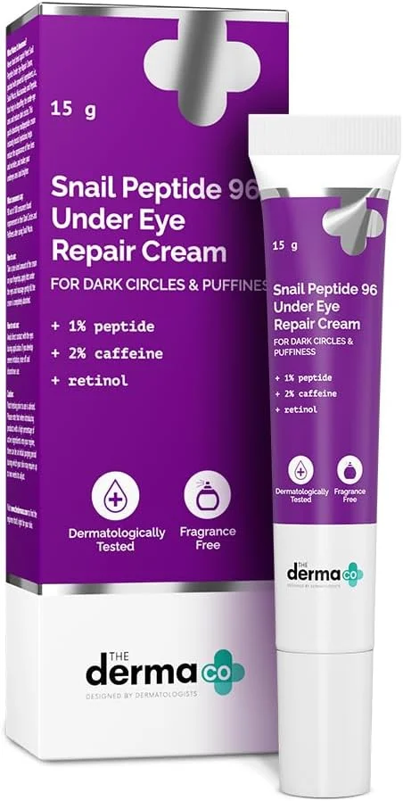 کرم ترمیم دور چشم حلزون و پپتید 96 The Derma Co حاوی پپتید، کافئین و رتینول، مغذی و آبرسان - برای سیاهی و پف زیر چشم، صاف کننده خطوط ریز و چین و چروک | مناسب انواع پوست، 15 گرم کرم ترمیم دور چشم حلزون و پپتید 96 The Derma Co حاوی پپتید، کافئین و رتینول، مغذی و آبرسان - برای سیاهی و پف زیر چشم، صاف کننده خطوط ریز و چین و چروک | مناسب انواع پوست، 15 گرم