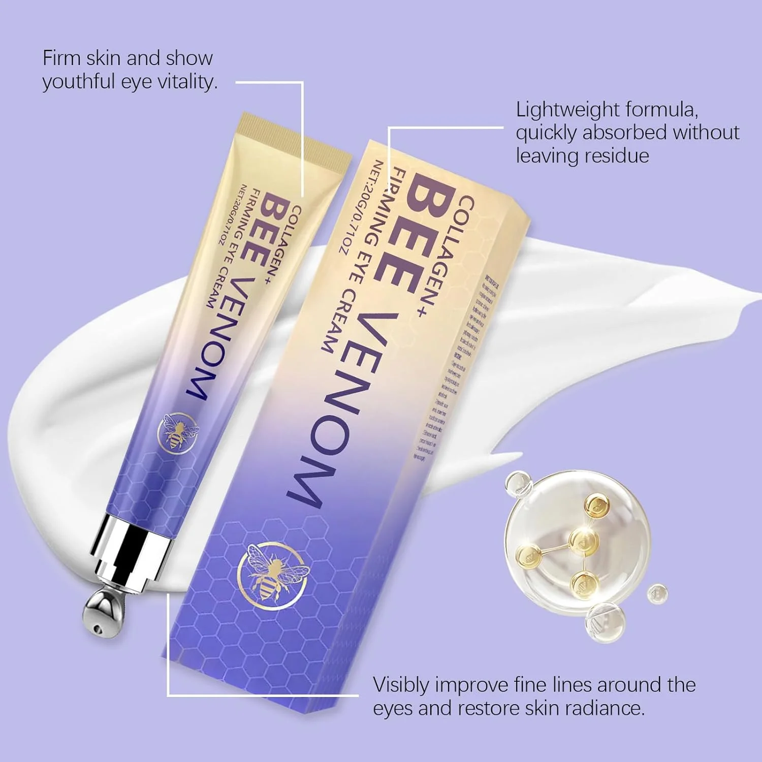 کرم دور چشم غنی شده با کلاژن و زهر زنبور عسل، کرم دور چشم برای رفع چین و چروک، پف و تیرگی، بهبود رنگ ناهموار پوست، کرم آبرسان و سفت کننده دور چشم (20 گرم) کرم دور چشم غنی شده با کلاژن و زهر زنبور عسل، کرم دور چشم برای رفع چین و چروک، پف و تیرگی، بهبود رنگ ناهموار پوست، کرم آبرسان و سفت کننده دور چشم (20 گرم)