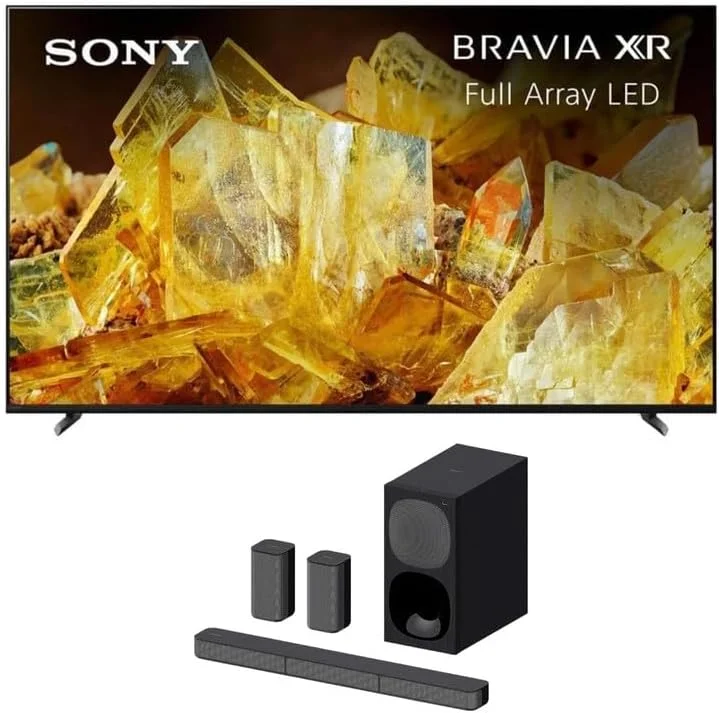 تلویزیون 75 اینچ 4K UHD سونی سری X90L: Bravia XR، تلویزیون هوشمند LED با آرایه کامل، XR-75X90L (2023) - همراه با ساندبار 5.1 کاناله واقعی Sony HT-S20R، بلندگوهای پشتی جمع و جور، 400 وات مشکی